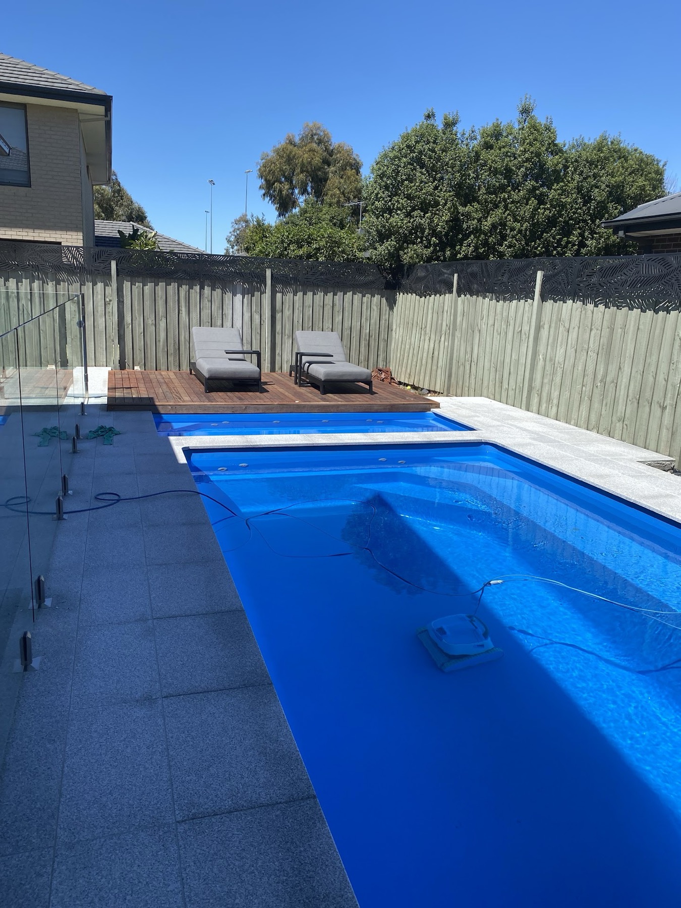 Vertical view along a finished pool deck