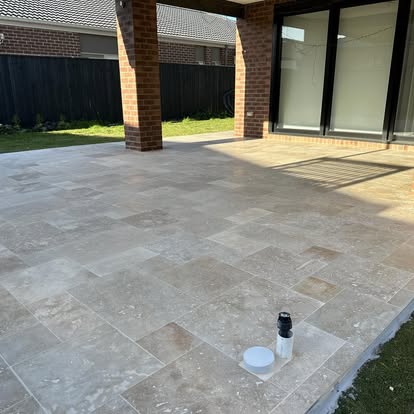 Completed travertine alfresco area